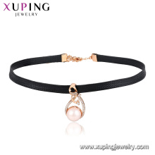 44450 xuping modische 18 Karat vergoldet besonderes Design ringförmige Perle Dekoration Anhänger Leder Halsband Halskette
